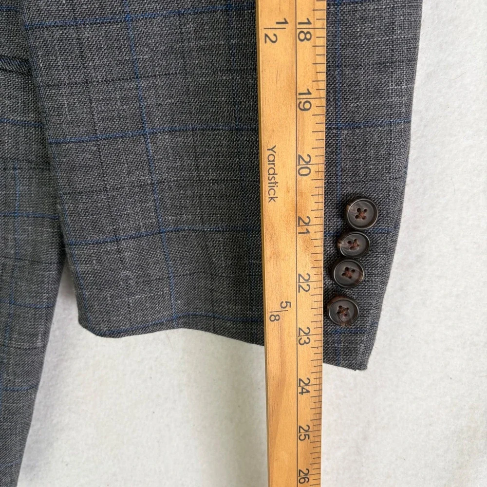 Lauren Ralph Lauren Blazer Mens 48R Wool Silk Linen Gray Glen Plaid Sport Coat